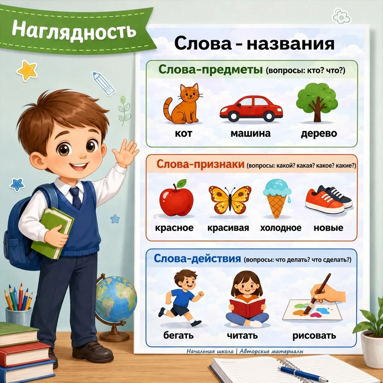 📚 Наглядность «Слова-признаки» – яркая опора для уроков русского языка!