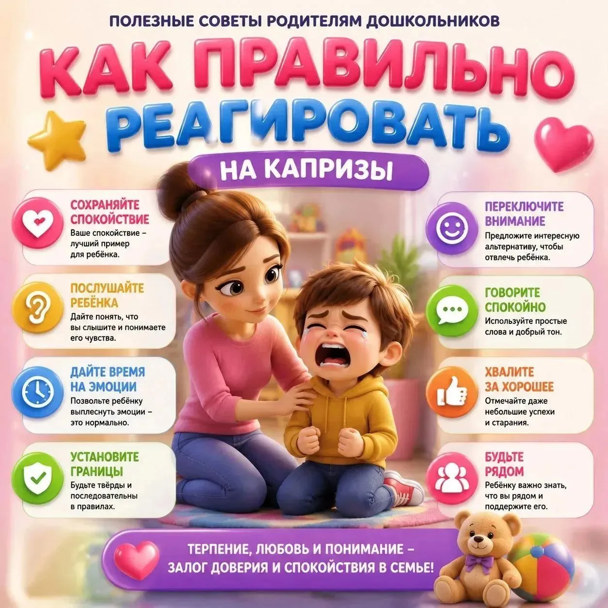 ❓ Капризы — это манипуляция или крик о помощи?

Правильная реакция строится в 3 шага:

1️⃣ Спокойств
