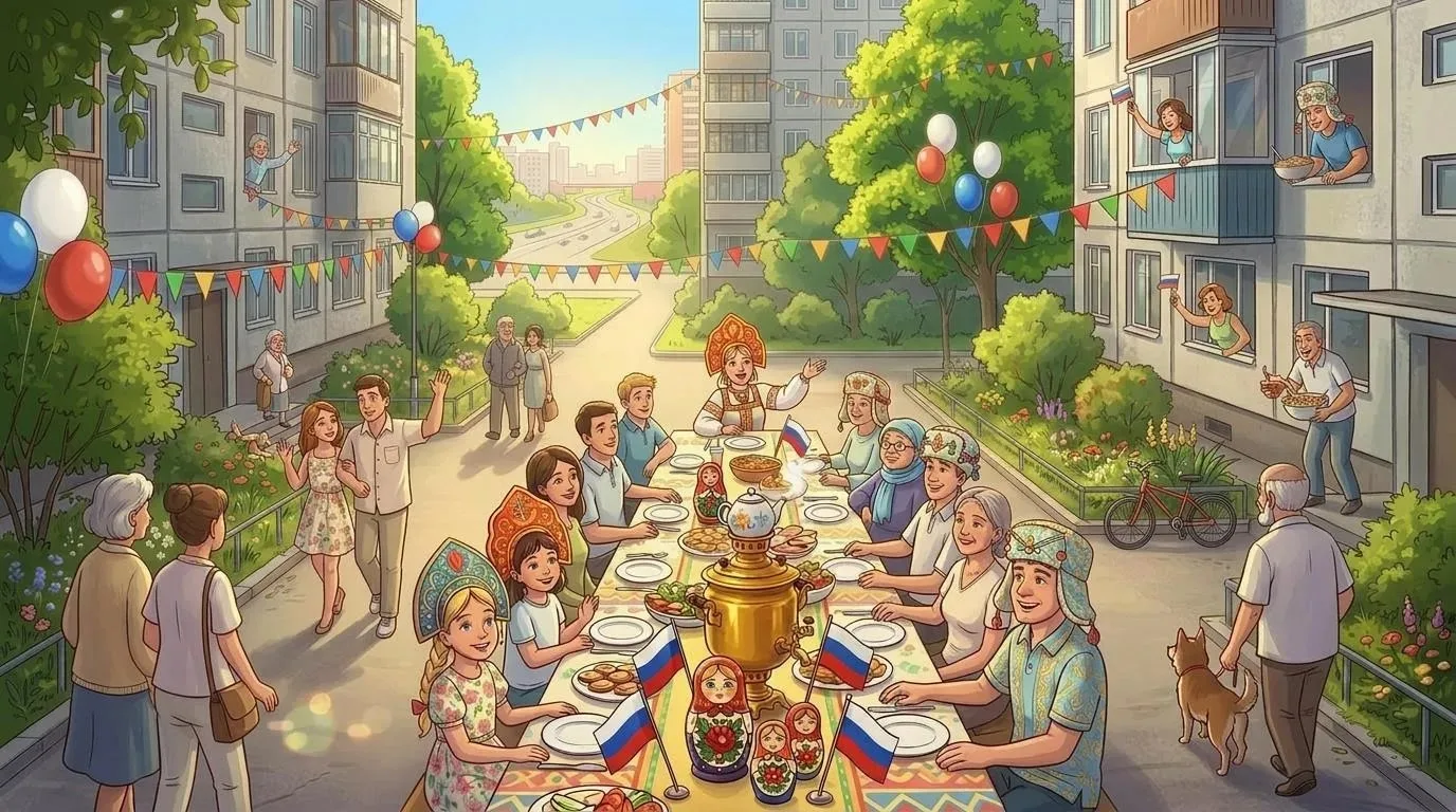 Россия начинается с вашего двора! 🇷🇺

Только представьте: один огромный праздничный стол, который 