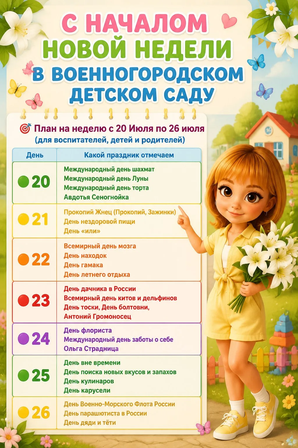📅 Новая летняя неделя
Педагоги, дети и родители — ловите чек-лист официальных, народных и неофициал
