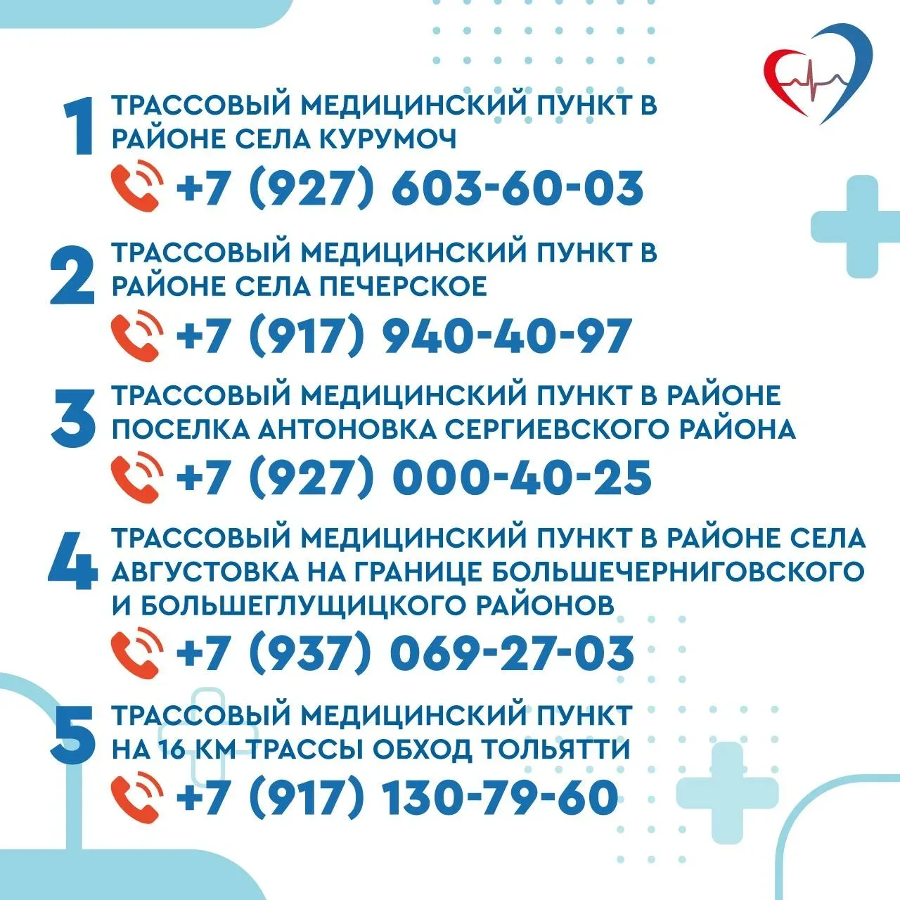 В сложившейся погодной обстановке напоминаю, что  в Самарской области функционируют 5 трассовых меди