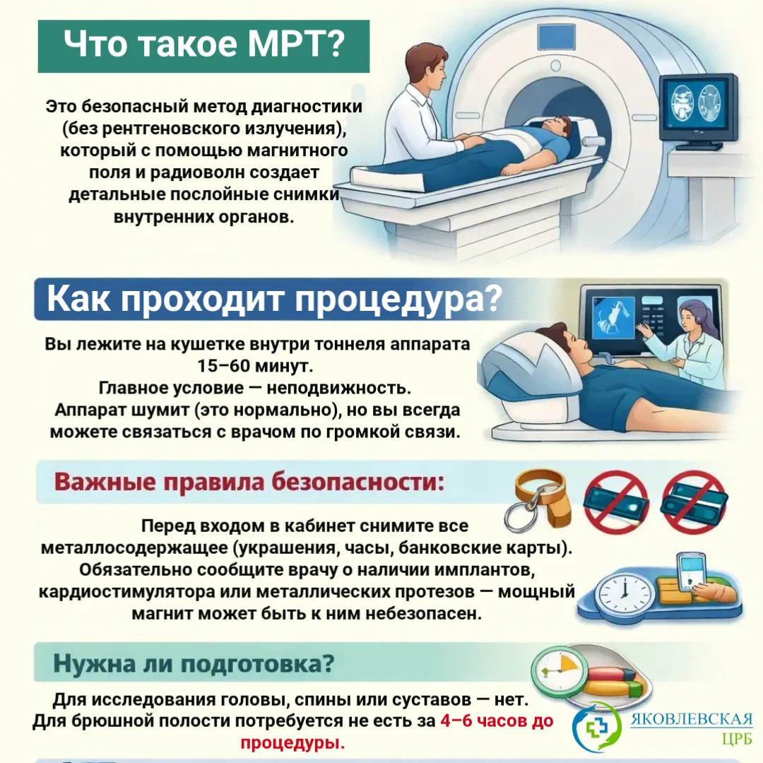🧬В Яковлевской ЦРБ можно пройти МРТ-обследование!

🤔Что такое МРТ?
Это безопасный метод диагностик