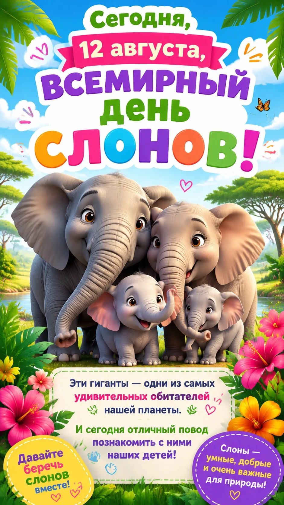 🐘 Сегодня, 12 августа, Всемирный день слонов!