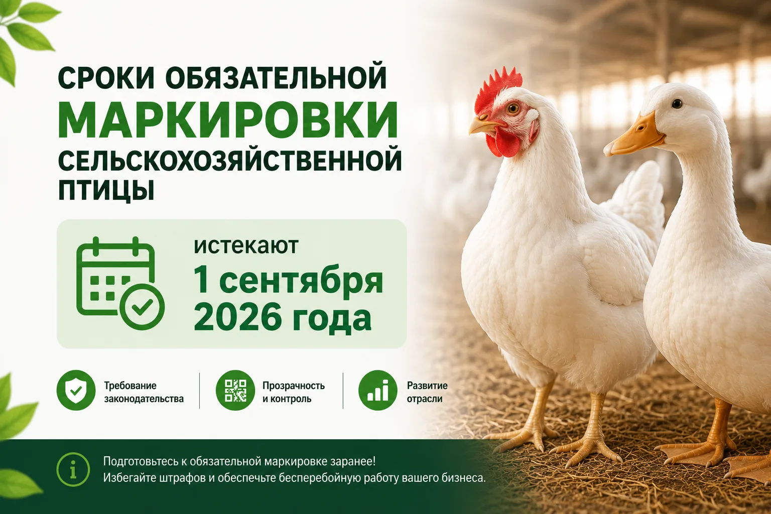 ✅Напоминаем владельцам сельскохозяйственной птицы о сроках обязательной маркировки