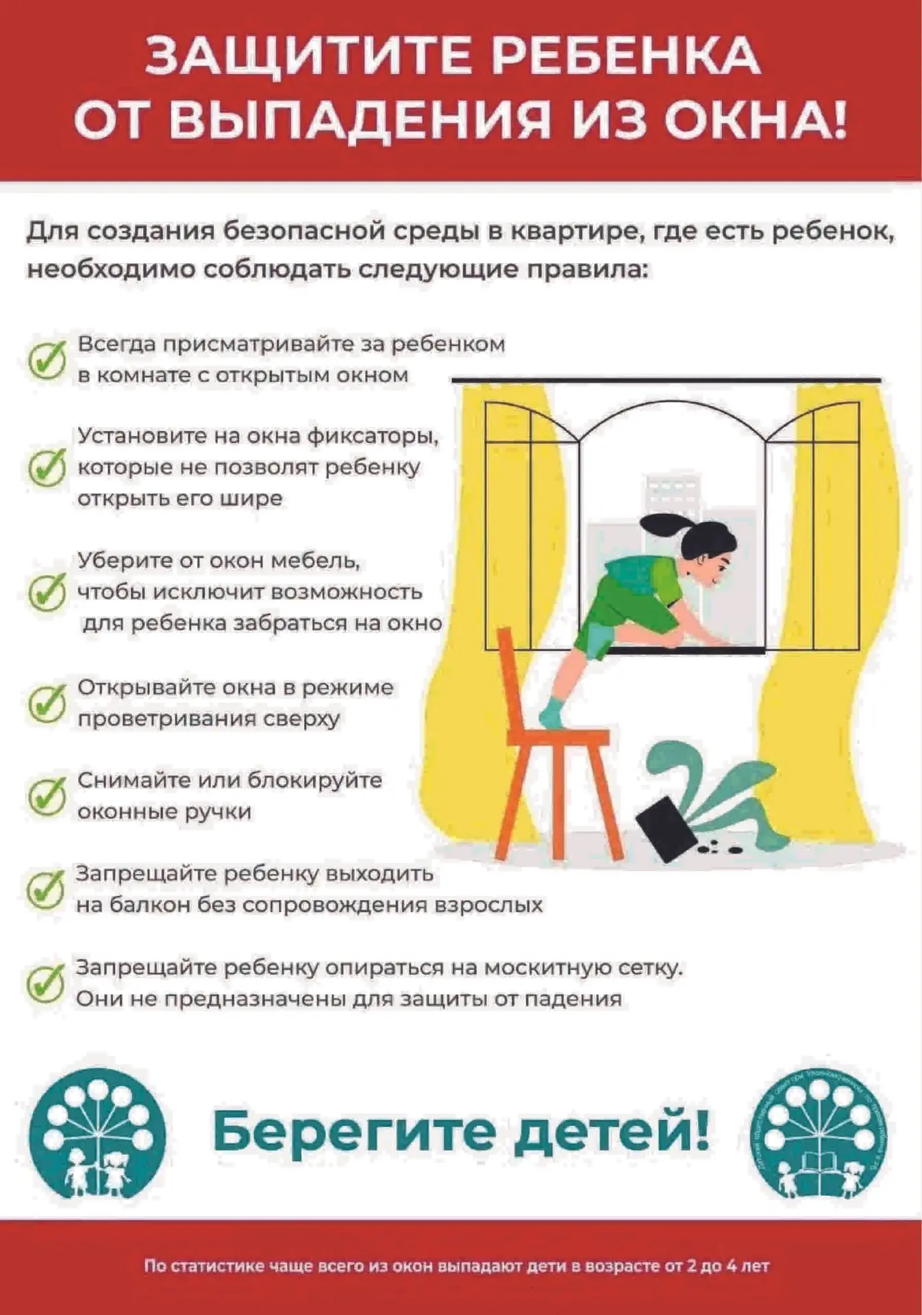 Уважаемые родители!

Падение из окна — одна из причин детского травматизма и смертности, особенно в 