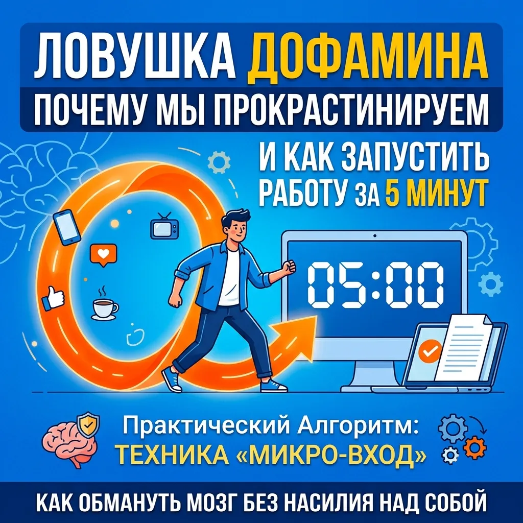 Прокрастинация и сопротивление мозга.
Ловушка дофамина: почему мы прокрастинируем и как запустить ра