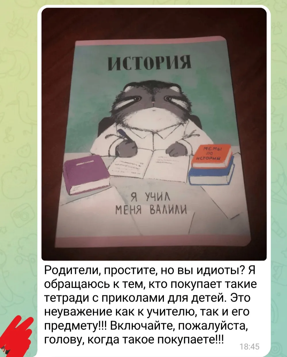 Учительница назвала родителей идиотами за то, что они купили тетради с приколами своим ...