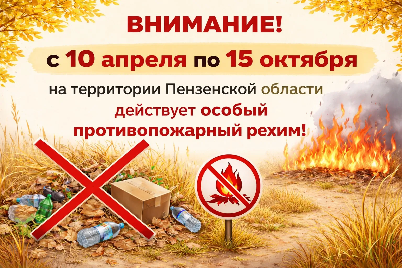 🔥 С 10 апреля по 15 октября 2026 года на территории Пензенской области объявлен пожаро...