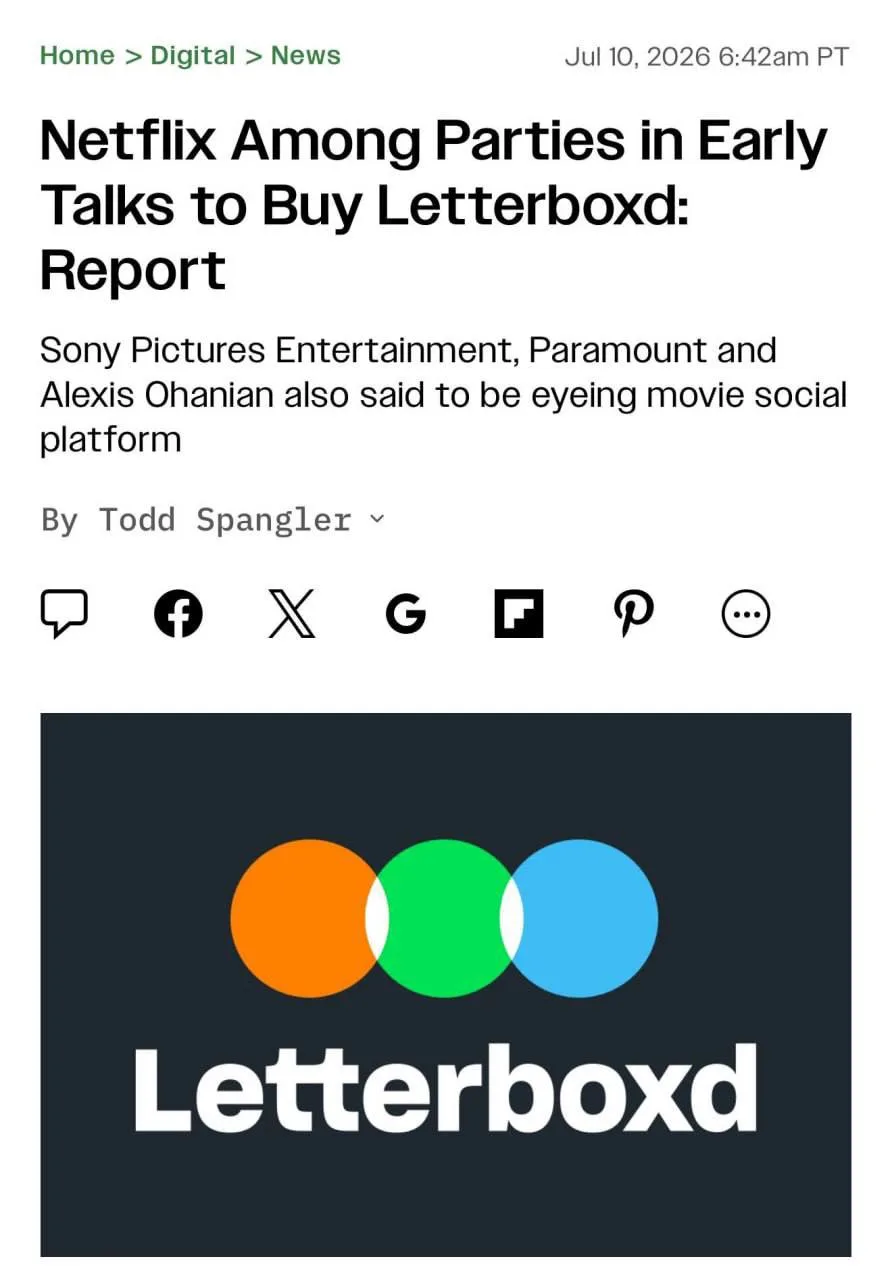 Netflix хочет купить крупнейшую соцсеть для киноманов Letterboxd.