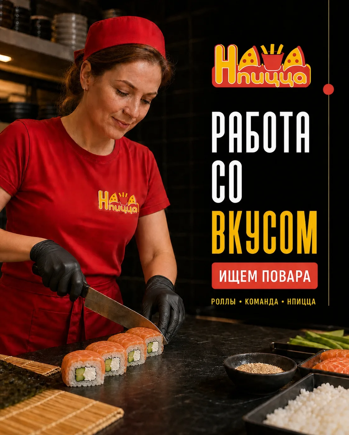 ИЩЕМ ПОВАРА В ДРУЖНУЮ КОМАНДУ ПИЦЦЕРИИ!