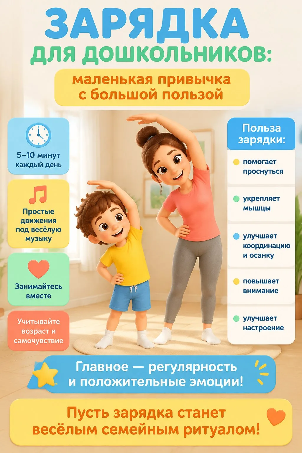 ▎Зарядка — бодрое начало дня! ☀️

Утренняя зарядка является обязательным режимным моментом в детском