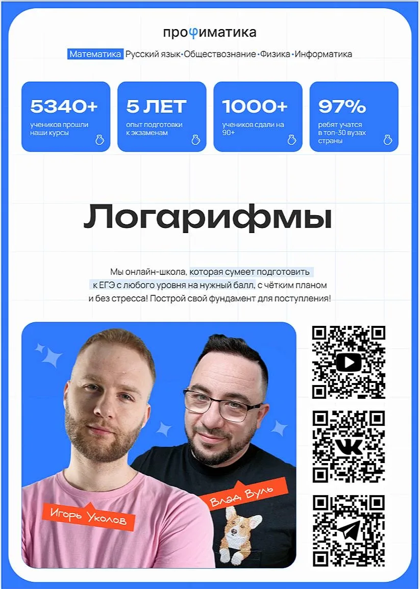 ПОДБОРКА МАТЕРИАЛОВ ПО ВСЕМ ПРЕДМЕТАМ 🔥

Забирайте полезные файлы:
👉 Методичка «Логарифмы» по мате