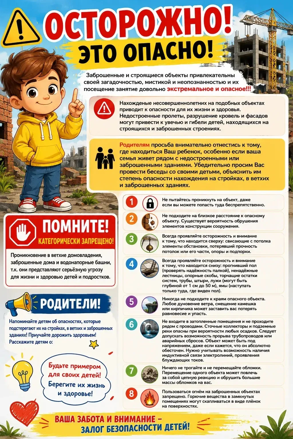⚠️ Уважаемые родители!

❗️Безопасность детей — наша общая ответственность. Заброшенные и строящиеся 