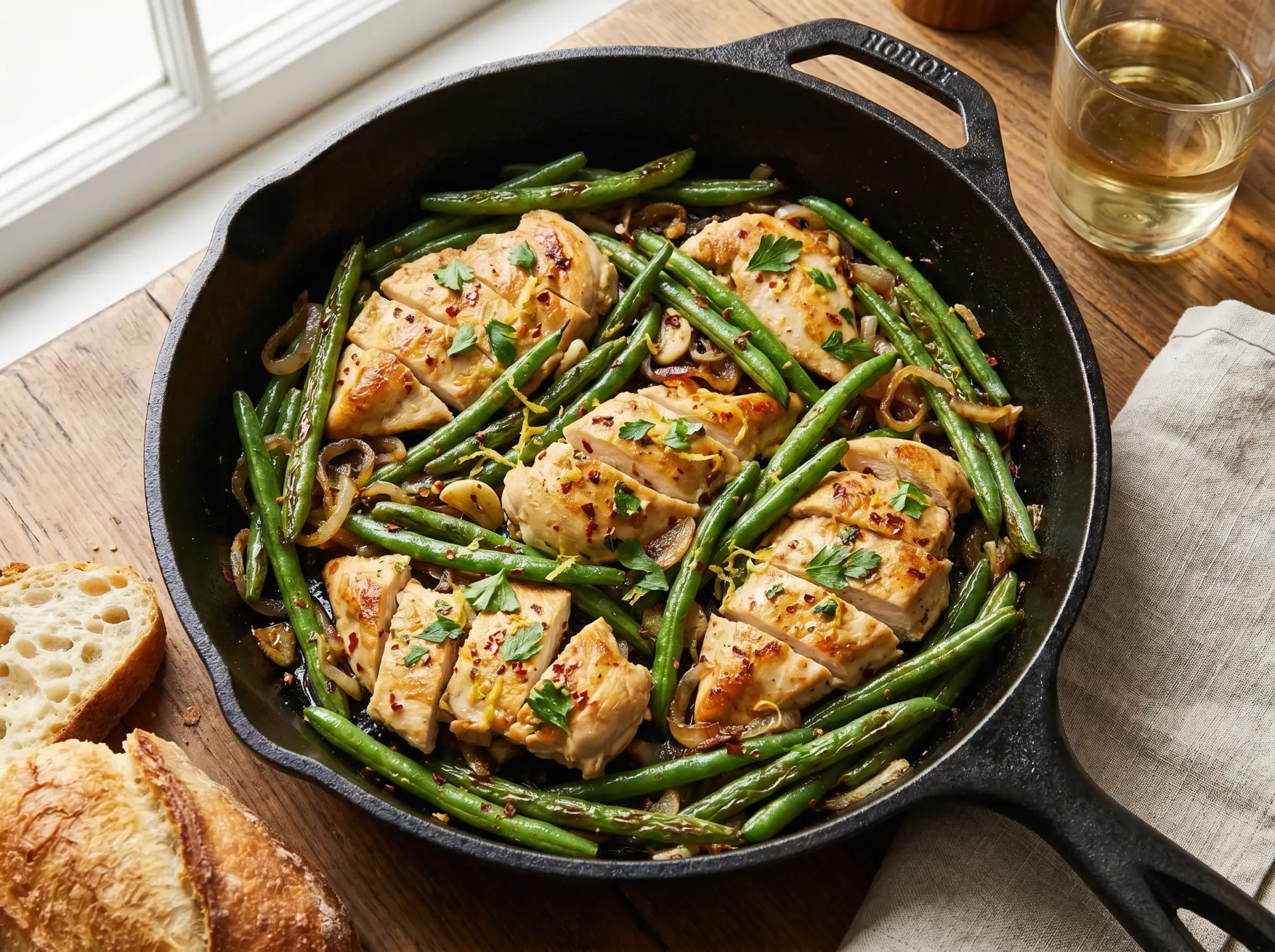 🍗 Стручковая фасоль с куриной грудкой

Сытное и полезное блюдо — сочная курица с нежными стручками 