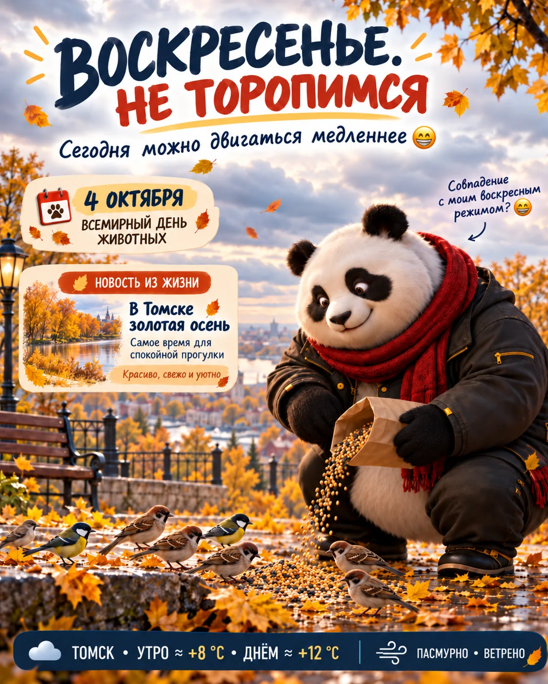 ☀️ Доброе утро! Сегодня Всемирный день животных — так что наш панда требует праздничный...