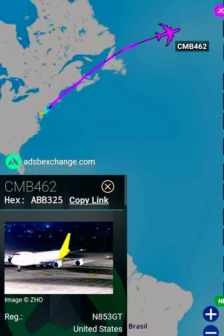 ❗️Грузовой Boeing 747-87UF авиакомпании Atlas Air, бортовой номер N853GT, позывной CMB4...
