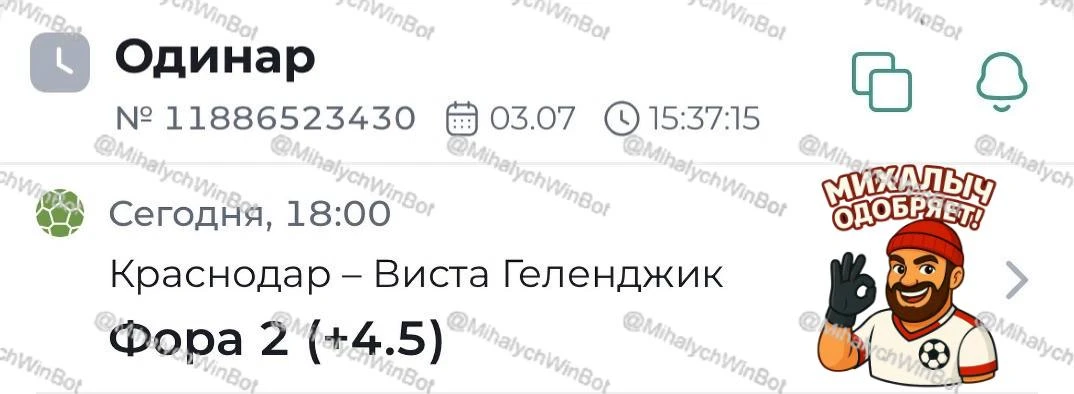 Краснодар — Виста Геленджик. Товарищеский матч. Прогноз: фора Виста Геленджик (+4.5)
