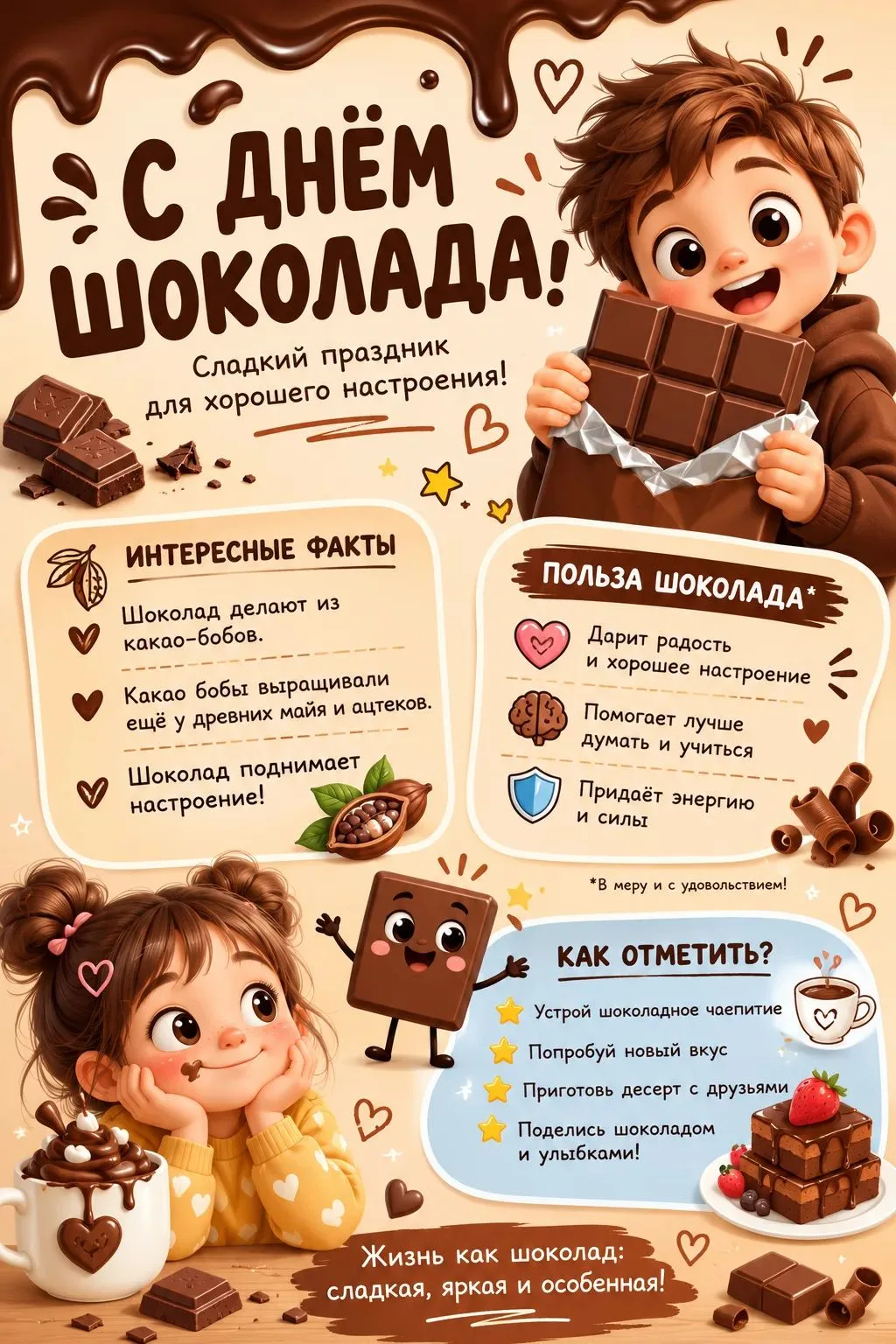 Немного шоколада — и день сразу становится чуточку лучше. С праздником всех сладкоежек! 💫