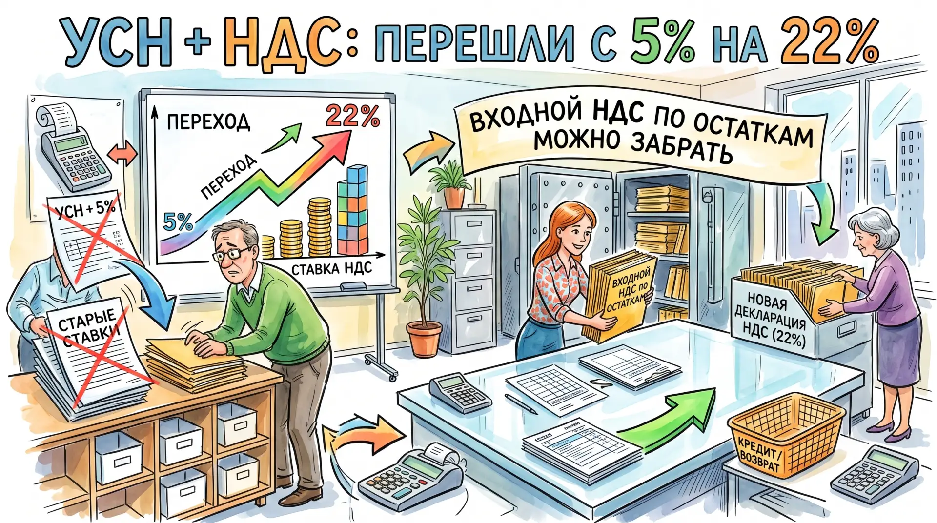 🔄 УСН + НДС: перешли с 5% на 22% — входной НДС по остаткам можно забрать