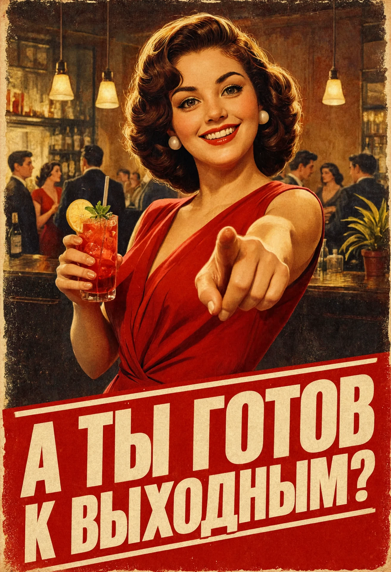 Reve, GPT Image 2.5. Яркий позитивный плакат в эстетике советской рекламной графики 196...