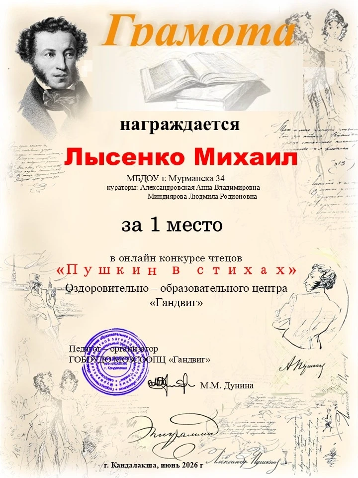 Дети из группы "Карамельки" корпуса "Антошка" приняли участие в конкурсе чтецов "Пушкин в стихах"
По