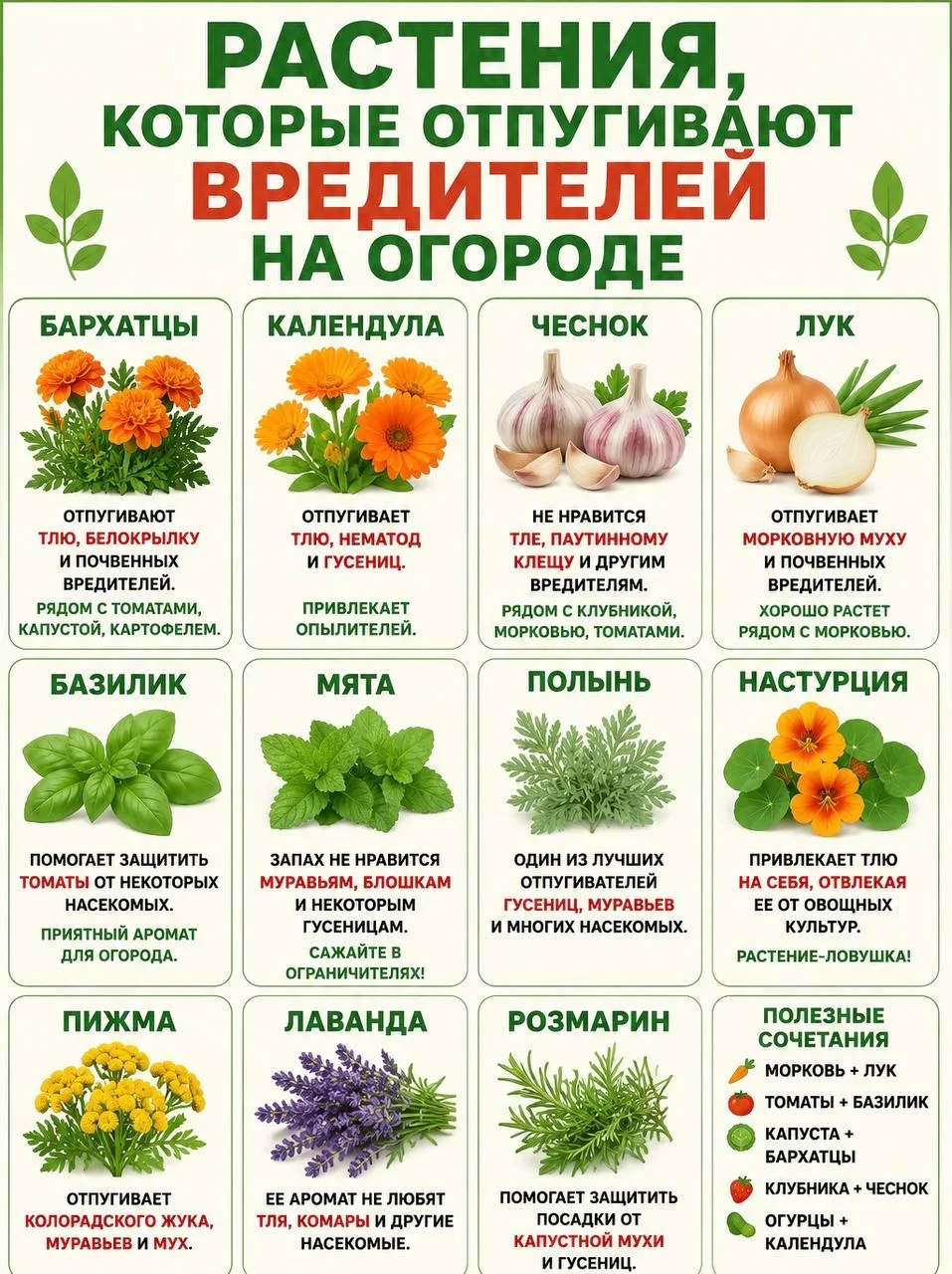 Растения, которые помогают отпугивать вредителей на огороде.