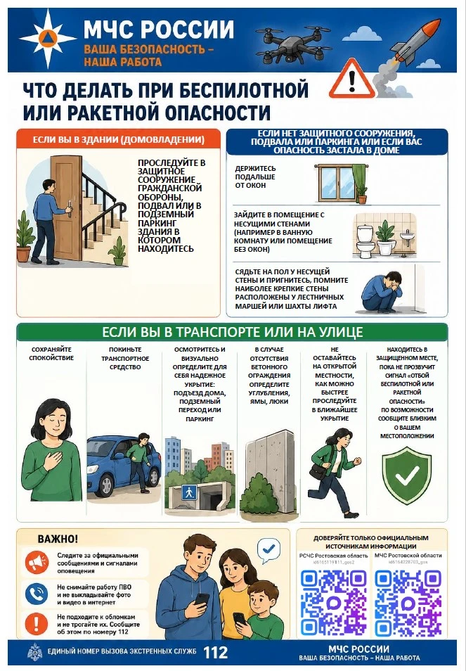 Предлагаем ознакомиться с памяткой о действиях при беспилотной или ракетной опасности➡️