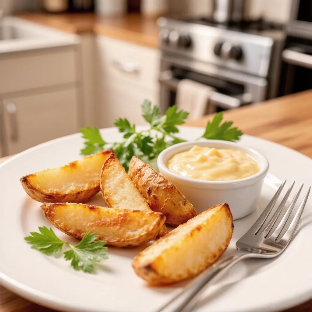Картофельные дольки с сырным соусом