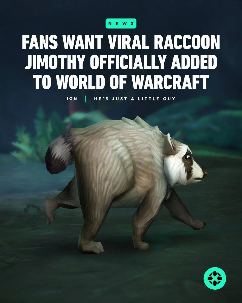 🎮 Вирусный енот Джимоти в World of Warcraft

Интернет покорил вирусный енот по имени Джимоти. Разра