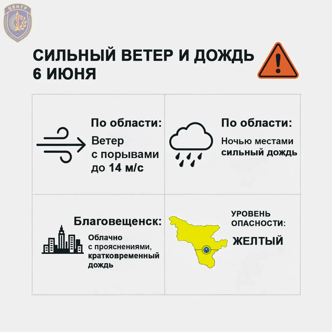 Завтра Приамурье ждет ветреная и дождливая погода