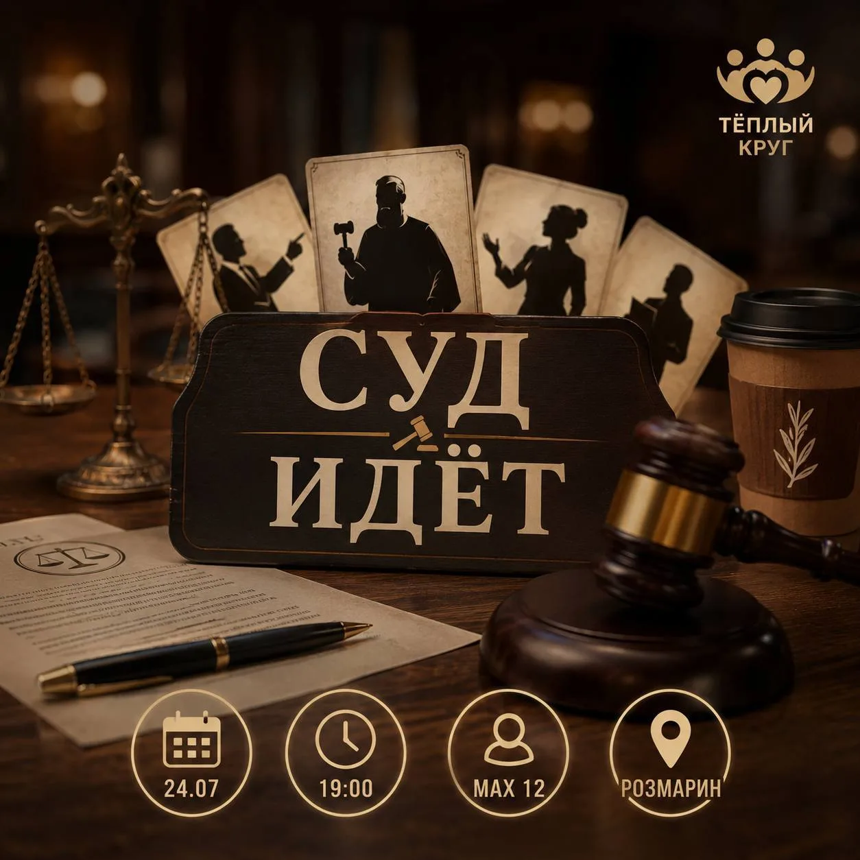 Игра «Суд идёт»

#этоплатно 24 июля в 19:00 в кофейне «Розмарин» (500 рублей, но если вы студент — 3