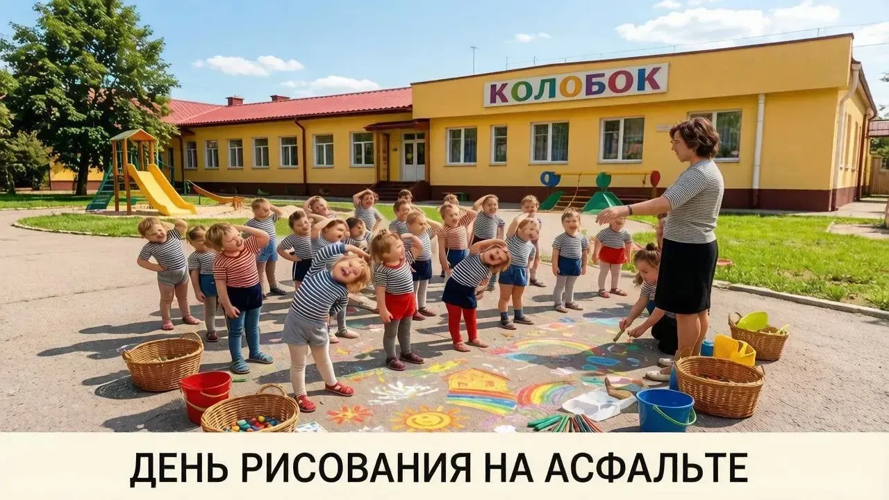 Асфальт-это большое полотно для бесконечного детского творчества. 
А еще, рисование на асфальте — эт