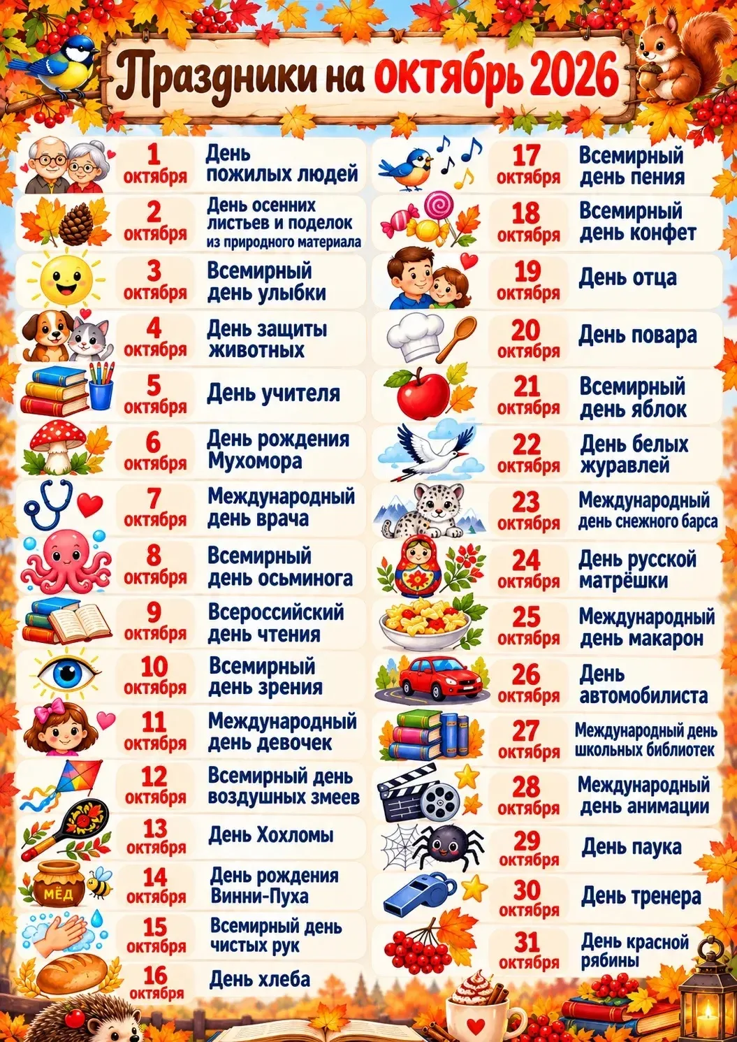 НАПОМИНАЛОЧКА !!! Праздники на октябрь 🎉