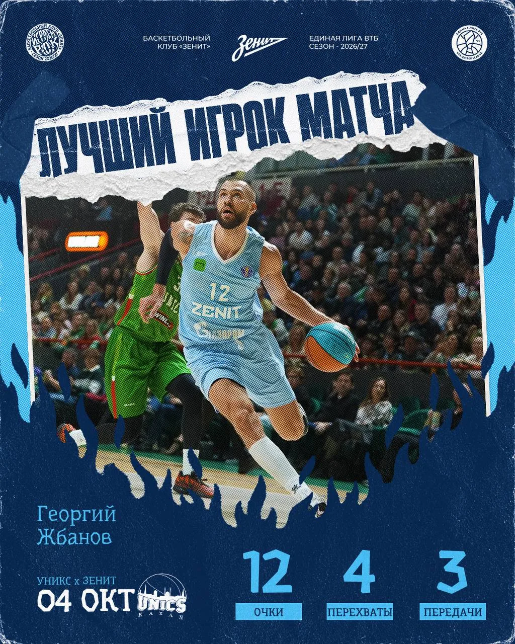 🏀 Георгий Жбанов — лучший игрок в сегодняшнем матче против УНИКС