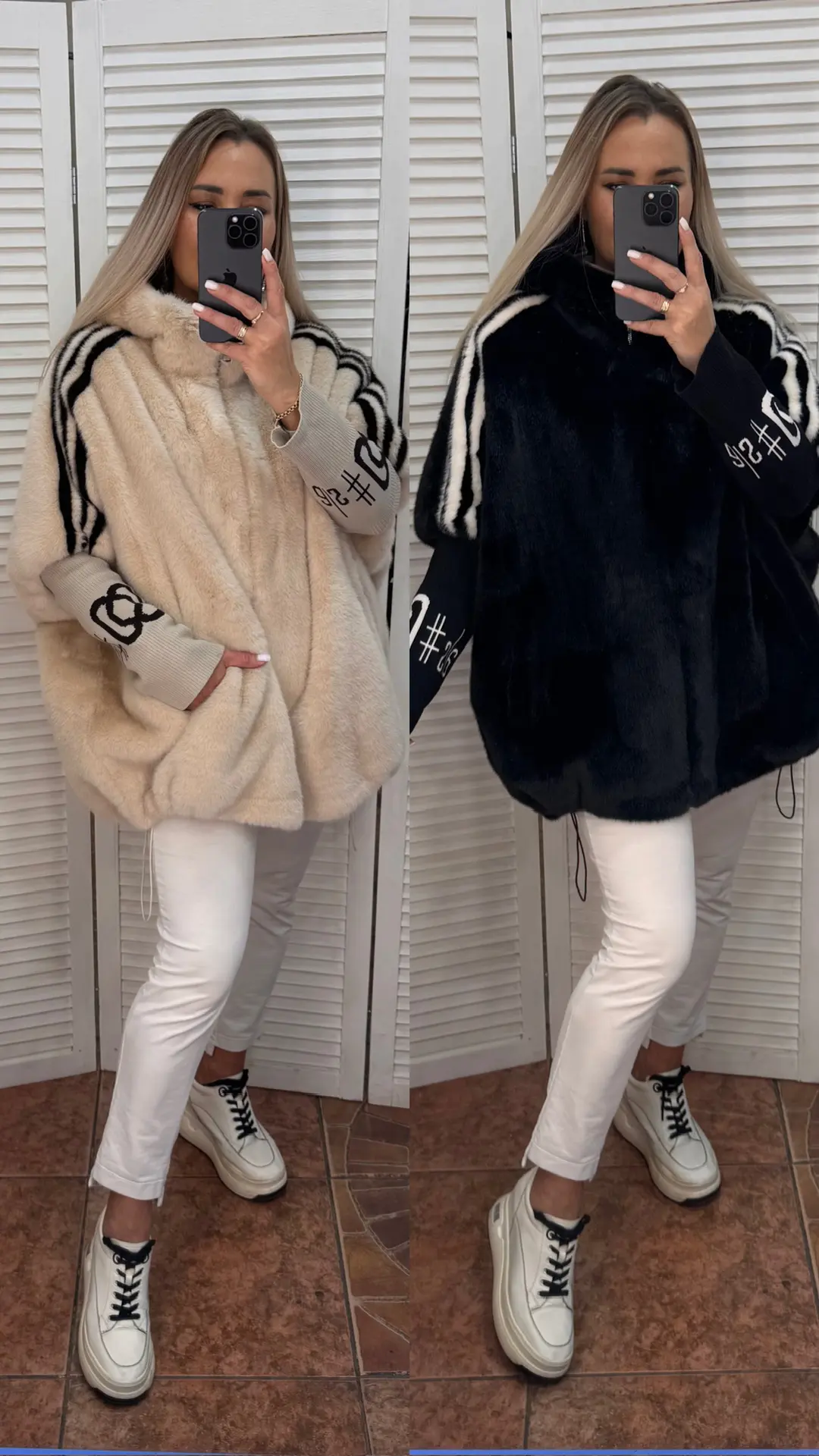 Новинка🤍🖤Меховое пончо с капюшоном