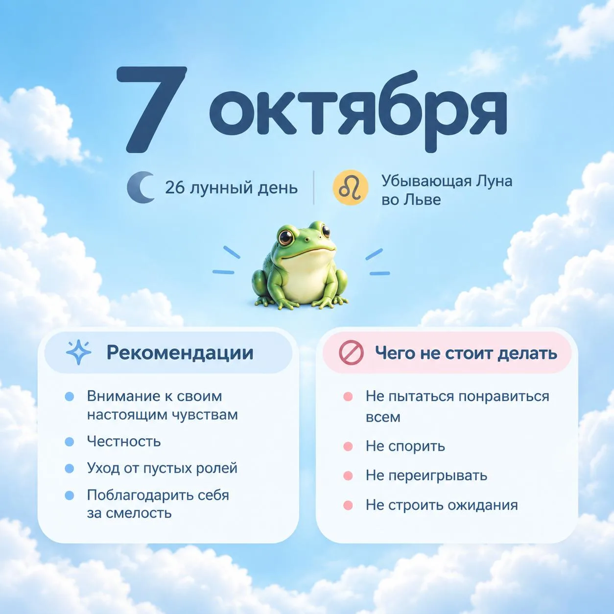 🌗 7 октября • 26 лунный день • Луна во Льве, убывающая