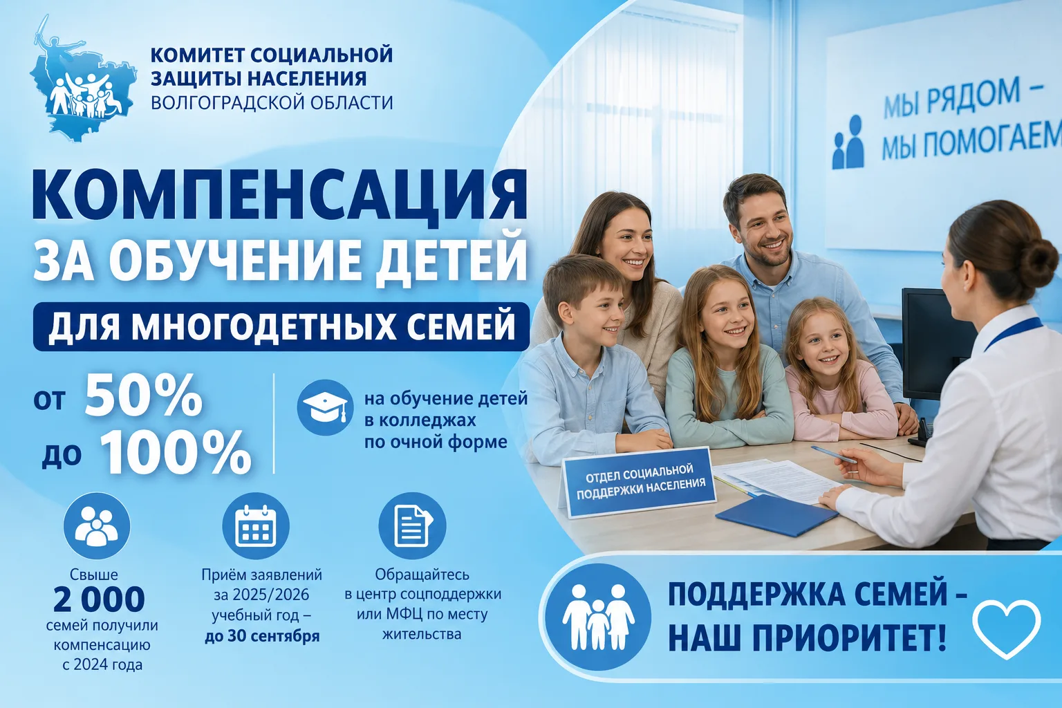Свыше двух тысяч многодетных семей Волгоградской области получили компенсацию за платно...