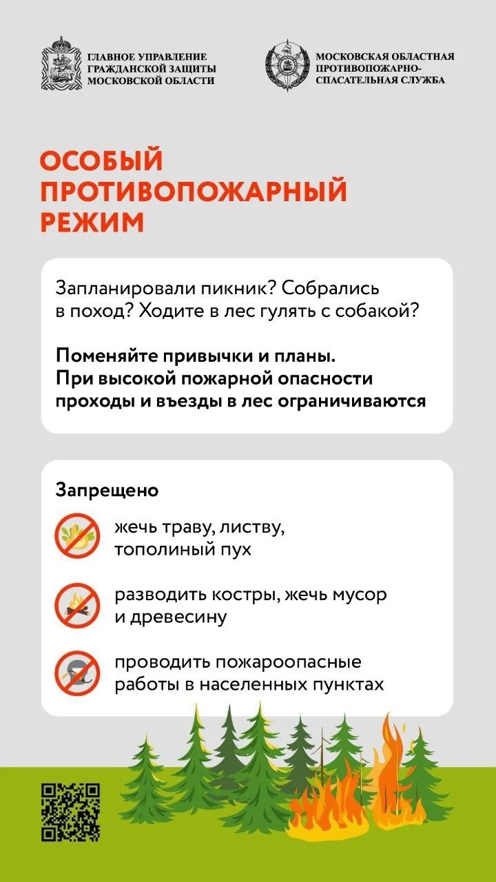 📢 В Московской области введён особый противопожарный режим. Это значит — строгие запре...