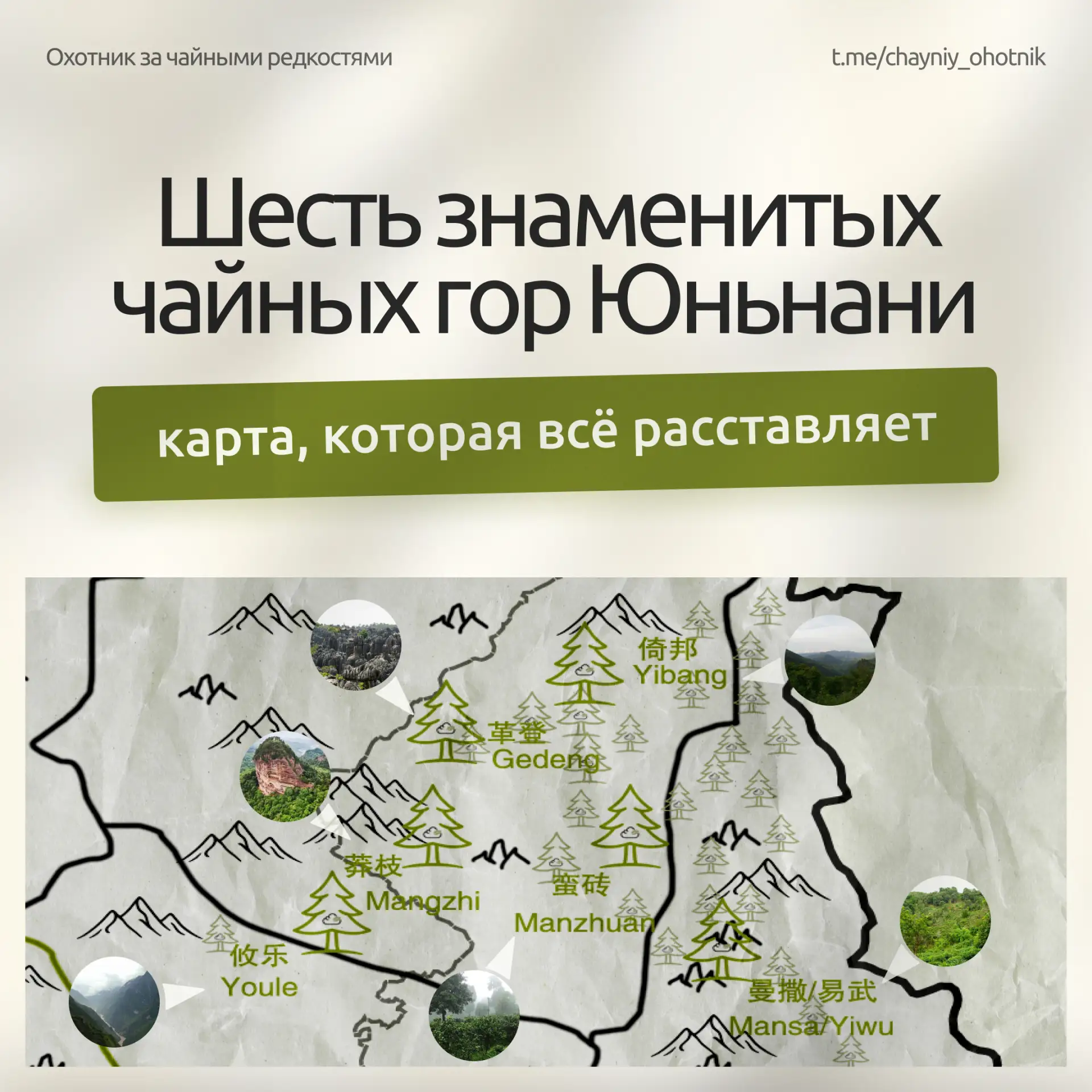 🗺️ Шесть знаменитых чайных гор Юньнани — рабочая карта, которая всё расставляет по местам