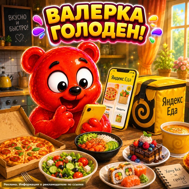 🍽️🐻 Валерка голоден!

Что заказать на обед? 🤔

Валерка решил воспользоваться сервисом «Яндекс Еда