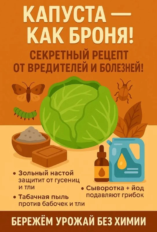 Капуста без химии

В июле на капусту разом идут гусеницы, тля и грибные болячки. На карточке — три н