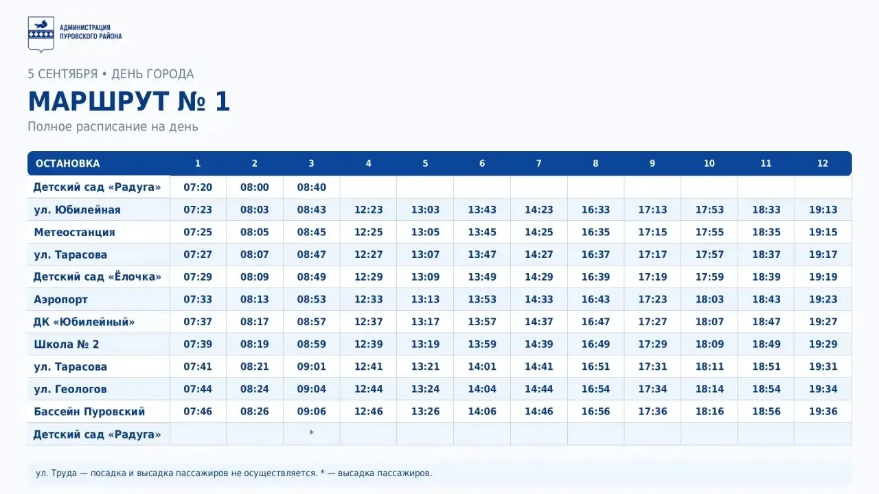 🚌 5 сентября автобусы в Тарко-Сале будут ходить по временному расписанию