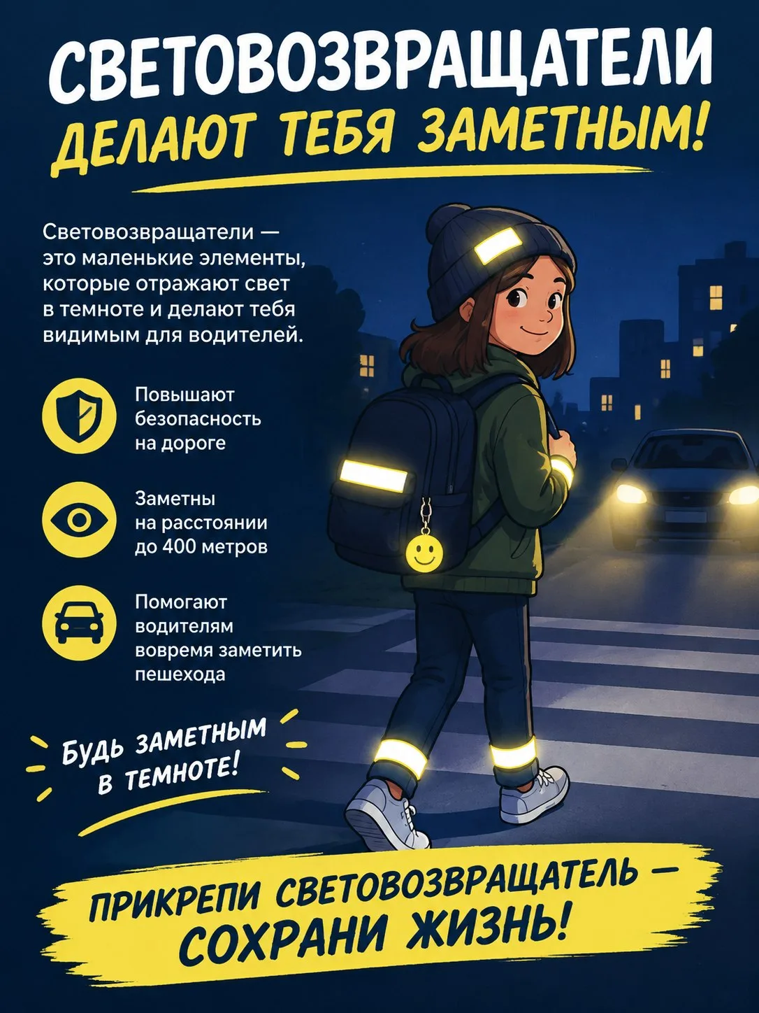 🚦 Осень — время коротких дней и долгих сумерек. В тёмное время суток пешеходы становят...