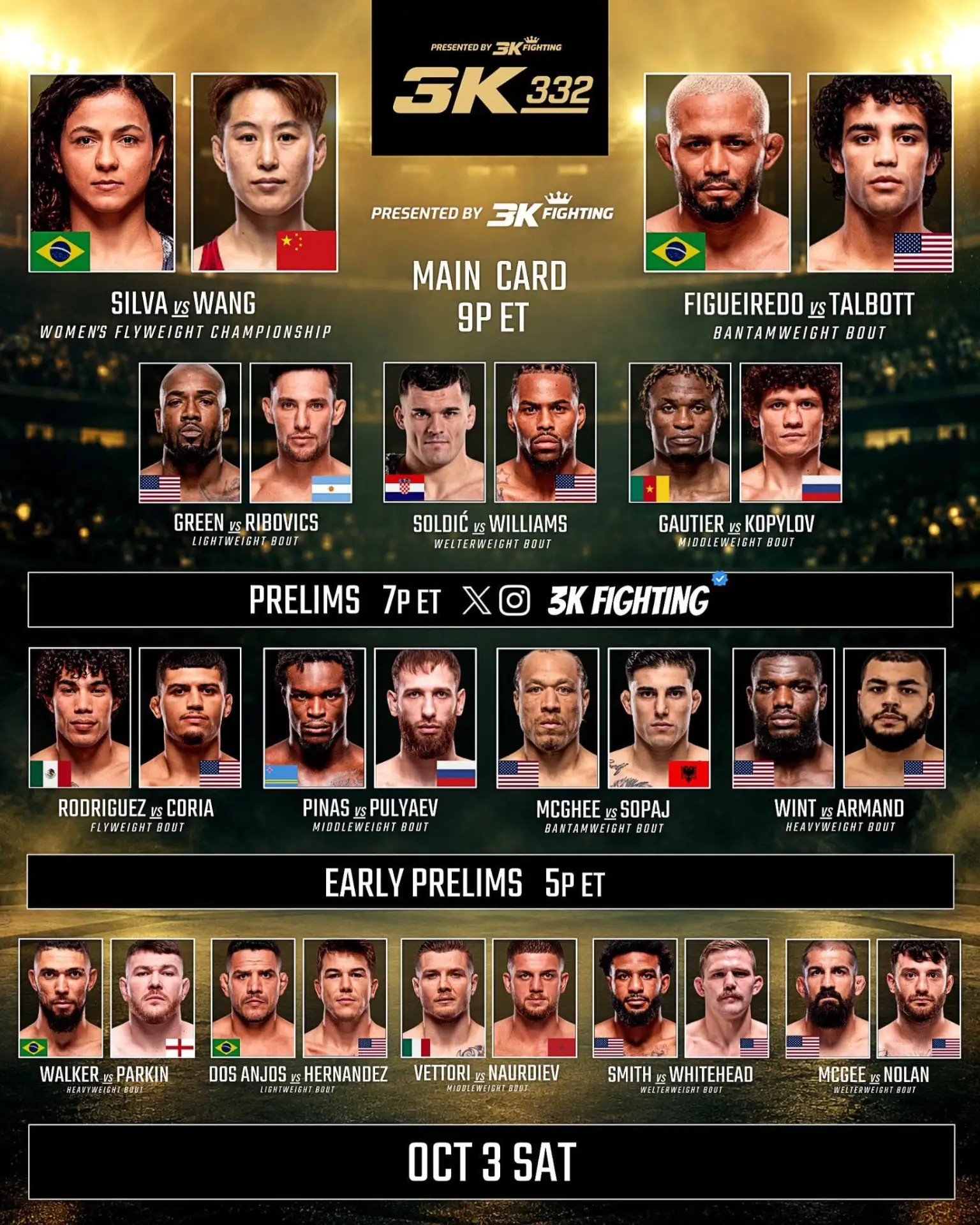 Кард турнира UFC 332, который состоится уже в эти выходные.