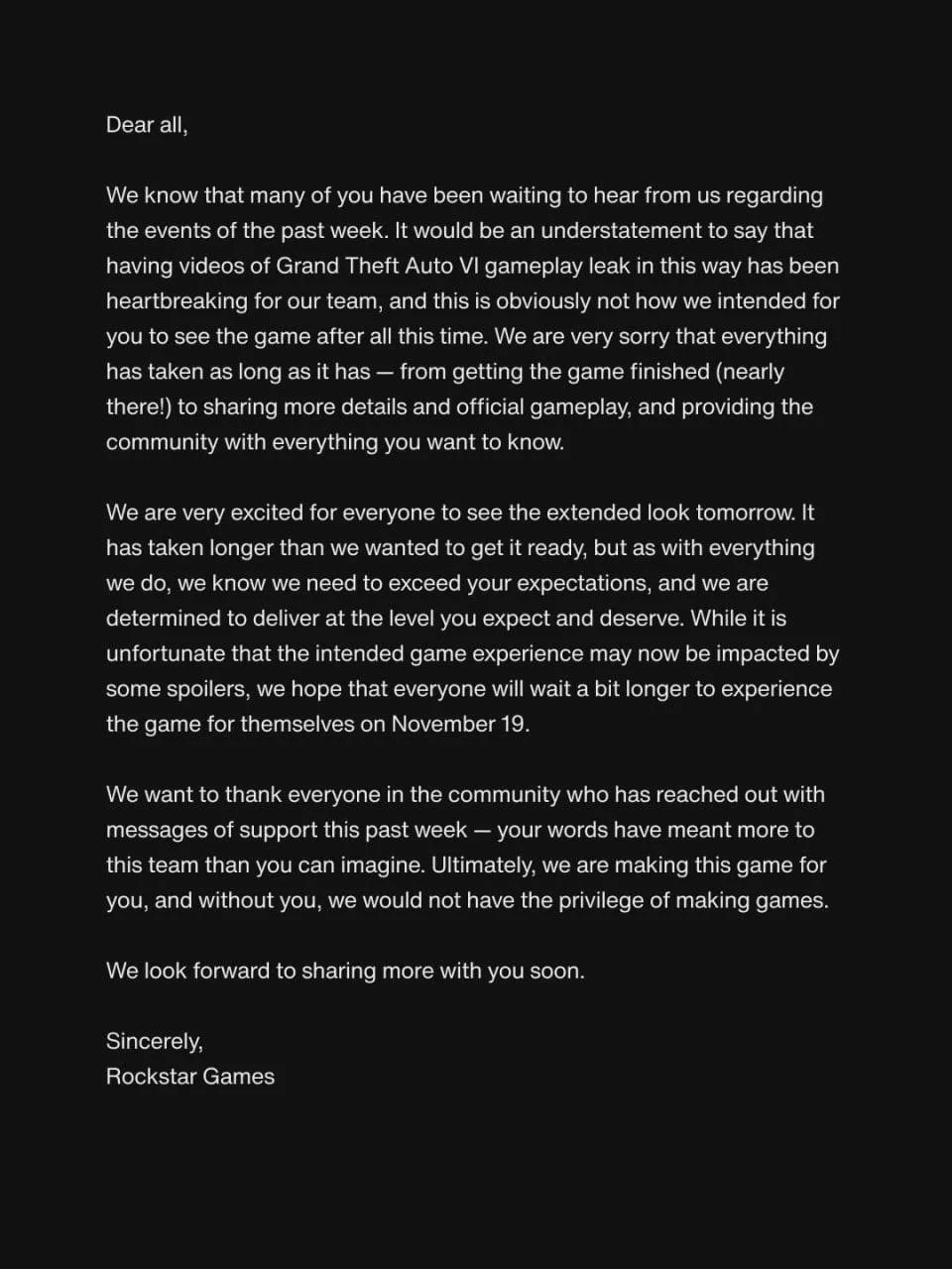 Rockstar извинилась перед игроками за утечки GTA 6.