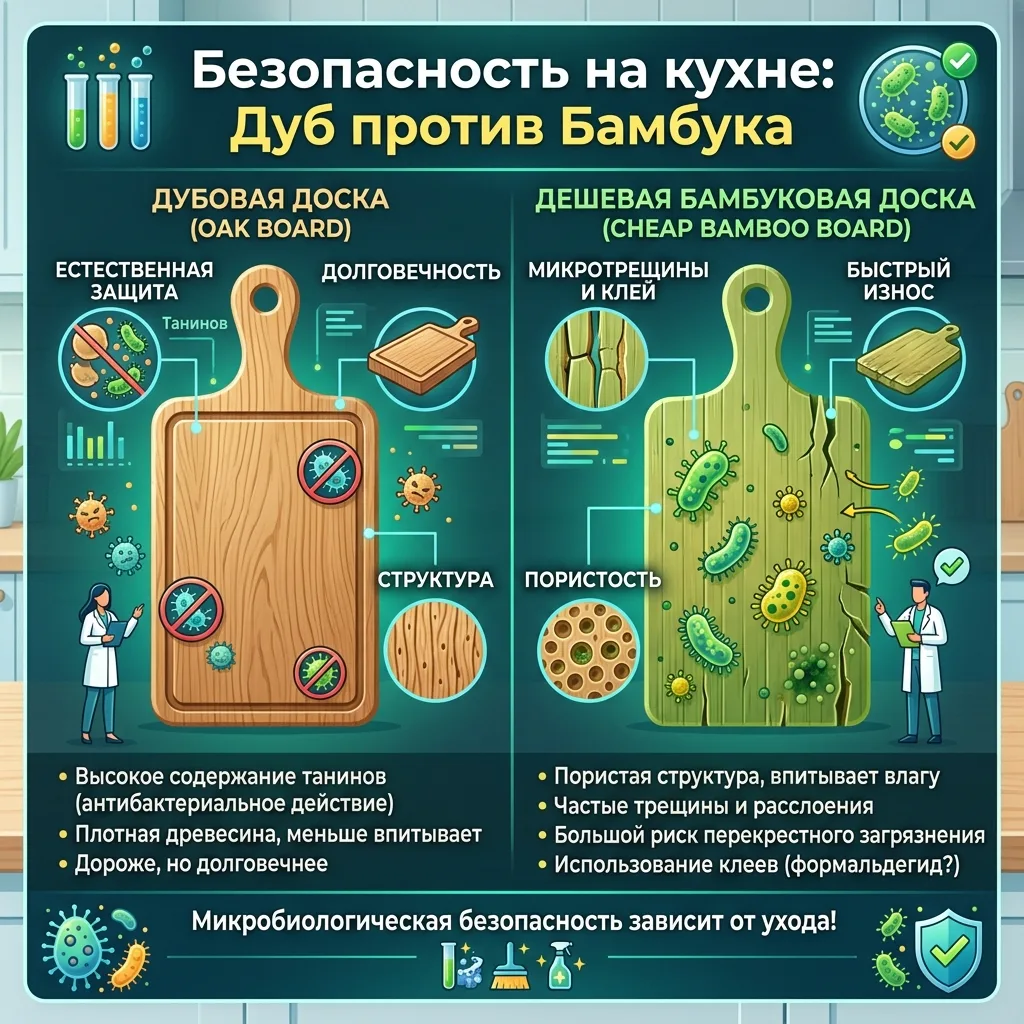 🦠 Почему разделочная доска за 300 ₽ — скрытая угроза?
Многие покупают дешёвый бамбук или мягкую сос