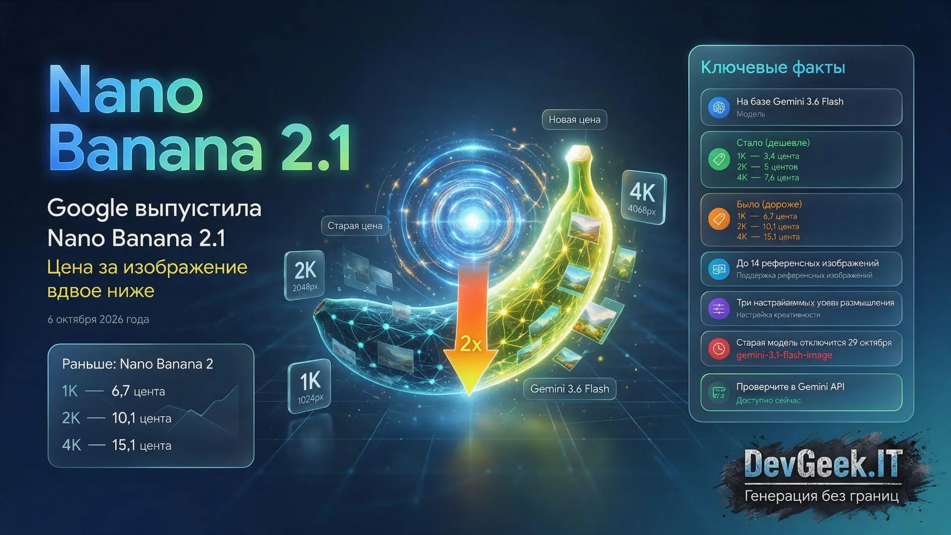 **Google выкатила Nano Banana 2.1: картинки дешевле, вход дороже, дедлайн — 29 октября**