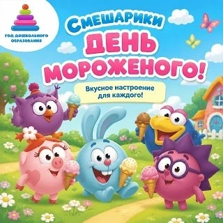Крош и Ёжик уже в очереди, Нюша выбирает розовое, а Копатыч просит самую большую порцию...