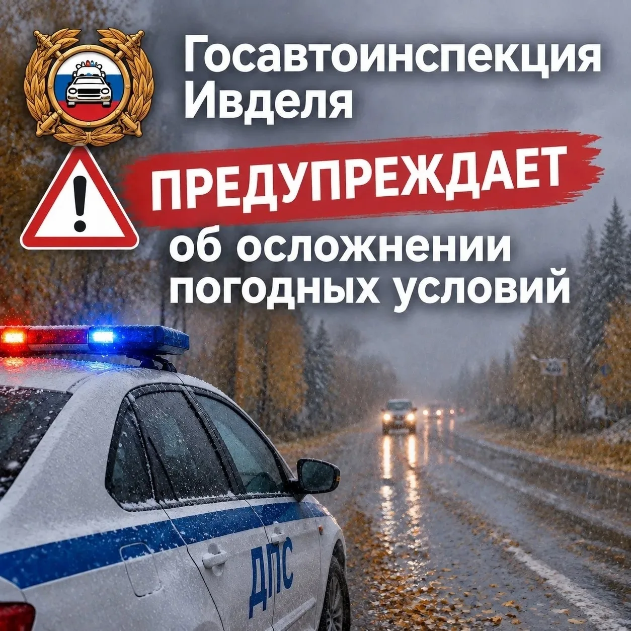 ⚠ Внимание! Из‑за сложных погодных условий возрастает риск ДТП.