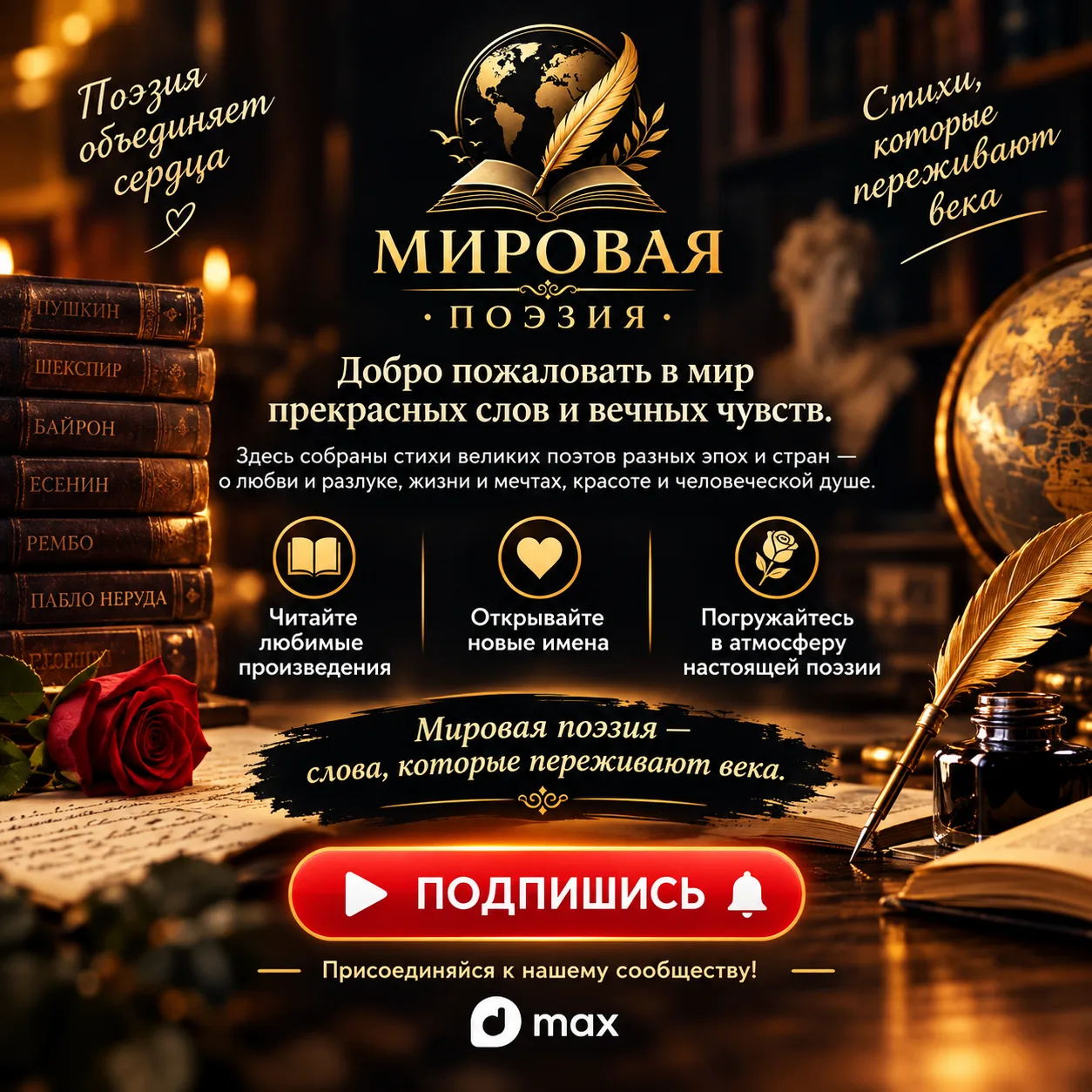 🌍 МИРОВАЯ ПОЭЗИЯ — канал для тех, кто чувствует слова. ✨